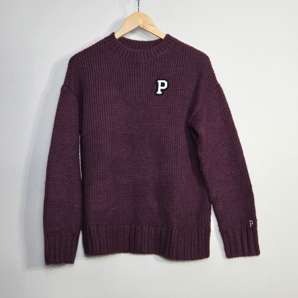 Victoria's Secret PINK Boyfriend Cable Knit Sweater Sz XS Orchid Purple Preppy